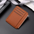 Chic brown lychee pattern leather card holder with zipper and multiple slots - Light Coffee
