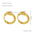 Golden stainless steel hoop earrings with light pink water drop zircon and 18k gold plating - Pink Zirconia