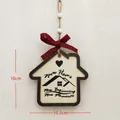 Christmas wooden house ornament with red plaid bow and New Home New Beginning text - Engraved Text Small House 2025