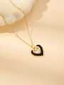 Elegante goldene Halskette mit schwarzem Doppelherz-Anhänger und funkelnden weißen Diamanten - Hohlhalskette mit schwarzer Muschel