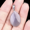 Lavender purple teardrop agate stone pendant with silver metal clasp on hand - Grey Agate (1pc)