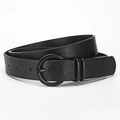 Cinturón para mujer en cuero PU negro con textura lichi y hebilla redonda en metal mate - 106cm / Negro