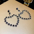 Exaggerated silver heart drop earrings featuring deep blue gemstones and halo stones - 7# Silver Pin - Blue Heart