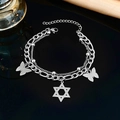 Double-layer stainless steel bracelet with butterfly and star pendants on black surface - Butterfly Octagonal Star Style (1699)