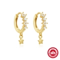 S925 sterling silver star and zircon flower earrings in elegant golden finish - Gold (Star Pendant Hoop)