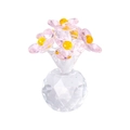 Pink crystal flower desk ornament with yellow stamen and multi-faceted clear base - 6 Round Petal Flowers-Pink