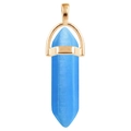 Blue hexagonal crystal column pendant with golden metal bail on a white background - Blue Cat's Eye / + Waxed Cord Gold Tail Chain
