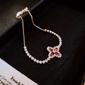 Gold plated bracelet featuring a rhombus flower pendant with red stones and zircon - Gold Ruby Color Zircon Clover (9#)