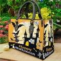 Bolso tote de Halloween naranja y negro con motivos de brujas y un castillo embrujado - Estilo de Mago de Calabaza de Halloween (0016)