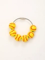 Yellow baseball beaded keychain with red stitching patterns on a metallic wire ring - Yellow Baseball - Metal Wire Style