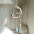 Detail of golden crescent moon suncatcher with purple amethyst stones and crystal prisms - Amethyst Stone Style (H1)