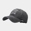 Detail of vintage washed charcoal cotton baseball cap with star and text embroidery - Adjustable / Black