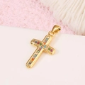 Macro detail of 14K gold cross pendant with colorful faceted cubic zirconia stones - Colorful CZ Cross Pendant