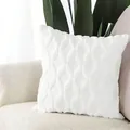 Modern white velvet cushion cover with 3D geometric diamond texture for home sofa - Standard / Plush Diamond / Cover Only / White