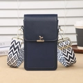 Dark blue mini crossbody phone bag with gold leaf clasp and geometric woven strap - Dark Blue