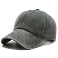 Detail view of washed cotton baseball cap showing side profile and stitched fabric texture - Army Green