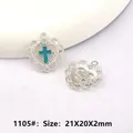 21x20mm alloy lace heart cross pendant in turquoise enamel for DIY jewelry making - Silver/Blue
