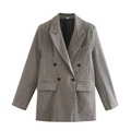 Klassieke double-breasted blazer voor dames met pied-de-poule patroon en klepzakken - S / Zoals getoond