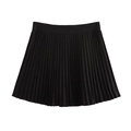 Detailfoto van zwarte geplooide minirok met hoge taille en lichtgewicht textuur van de stof - XS / Zwart
