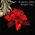 15cm Rode glitter holle kerstbloem voor doe-het-zelf kerstboon decoratie - Rood