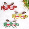 Three HO HO HO glitter Christmas glasses with mini Santa hats on white plush background - CHYJ-28 HO Glasses with Hat