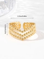 Golden V-shaped adjustable open ring featuring three-layer parallel bead texture - Adjustable Open / Gold Three-layer Wave Beads (W089-1)
