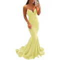 Sparkling light yellow sequin mermaid evening gown with deep V-neck and slim fit silhouette - US size 2 (S) / Top And Bottom / Yellow