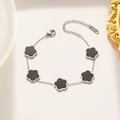 Silbernes Titanstahlarmband mit fünf schwarzen Kleeblättern und verstellbarer Kette - 967 Schwarzes Muschelarmband Silber
