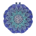 Round sunflower evening clutch with gradient blue and green rhinestone floral pattern - Silver Base Blue Multicolor