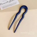 Navy blue matte U-shaped hair pin with minimalist double-prong wavy design - Matte Finish / Matte Blue Wavy U-Shaped Hairpin