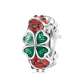 Silberne Charm-Perle mit rotem Marienkäfer und grünem Kleeblatt für DIY-Armbänder - Marienkäfer Klee Glücks-Stil (Z-038)