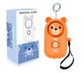 Orange bear-shaped personal alarm 130dB with LED light and keychain attachment - English Packaging / Bear / Orange