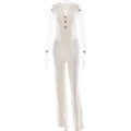 Completo donna in maglia bianca con gilet senza maniche e pantaloni dritti a vita alta - Taglia S / Bianco avorio