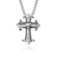 Gothic silver cross necklace with carved skull pendant and vintage steel chain detail - Skull Cross with Stainless Steel Chain