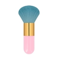 Portable makeup brush featuring blue bristles, gold ferrule, and a smooth pink handle - Big Chubby Pink Gold Sapphire Blue Hair (With Net)