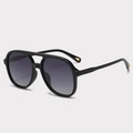Classic black double-bridge aviator sunglasses with gradient grey lenses in 45-degree view - Shiny Black Frame Grey Lens C1