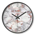 Modern silent wall clock with white marble pattern dial and black minimalist frame - 013H Artistic Texture-Black Frame