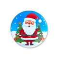 Round Christmas badge featuring cartoon Santa Claus and Christmas tree illustration - Christmas Badge 11-Santa and Reindeer