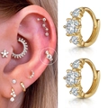 Minimalist gold hoop earrings with three graduating clear zircons for daily wear - CC039-2 / Gold+6mm