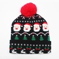 Black Christmas knit hat with festive patterns, red pompom and built-in LED lights - Hat Style 29 (Black Xmas Collection 2)