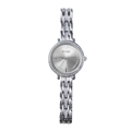 Elegant silver steel women's quartz watch with rhinestone bezel and round dial - Silver/White