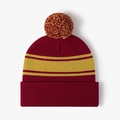 Berretto a maglia a righe bordeaux e gialle da donna con pompon per l'inverno - Regolabile / Marrone Giallo(23B401)