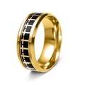 Men's gold stainless steel ring with black enamel cross pattern and beveled edges - Gold Plated + Black Gold