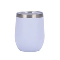 12oz white insulated stainless steel egg cup with transparent lid for wine and coffee - White