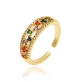 Chic 18K gold plated open ring with colorful square cubic zirconia and rainbow crystal rows - Rainbow Pave Micro-inlaid Style (J934)
