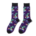 Close-up of purple crew socks featuring green alien surfing patterns with black accents - One Size / A784-Alien Purple