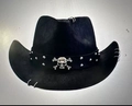 Cappello da cowboy western nero in finta pelle con teschio e anelli metallici punk - M (56-58cm) / Stile Borchiato Teschio Nero (13) / Nero