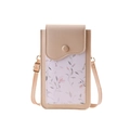 Chic beige crossbody phone bag with floral print and adjustable strap for women - Apricot