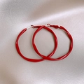 Modern festive red enamel hoop earrings with irregular twisted texture on silk - 64# Silver Needle - Red - Dia 4.8cm