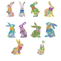 Kit de pintura de diamantes de Pascua con 10 pegatinas de conejos coloridos y diamantes de imitación - Pegatinas de conejito floral de 10 piezas